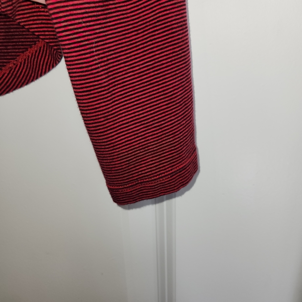 Free People Penelope Long Puff Sleeve Scoop Neck Size XS Ruffle Red/Black Stripe - Picture 3 of 9